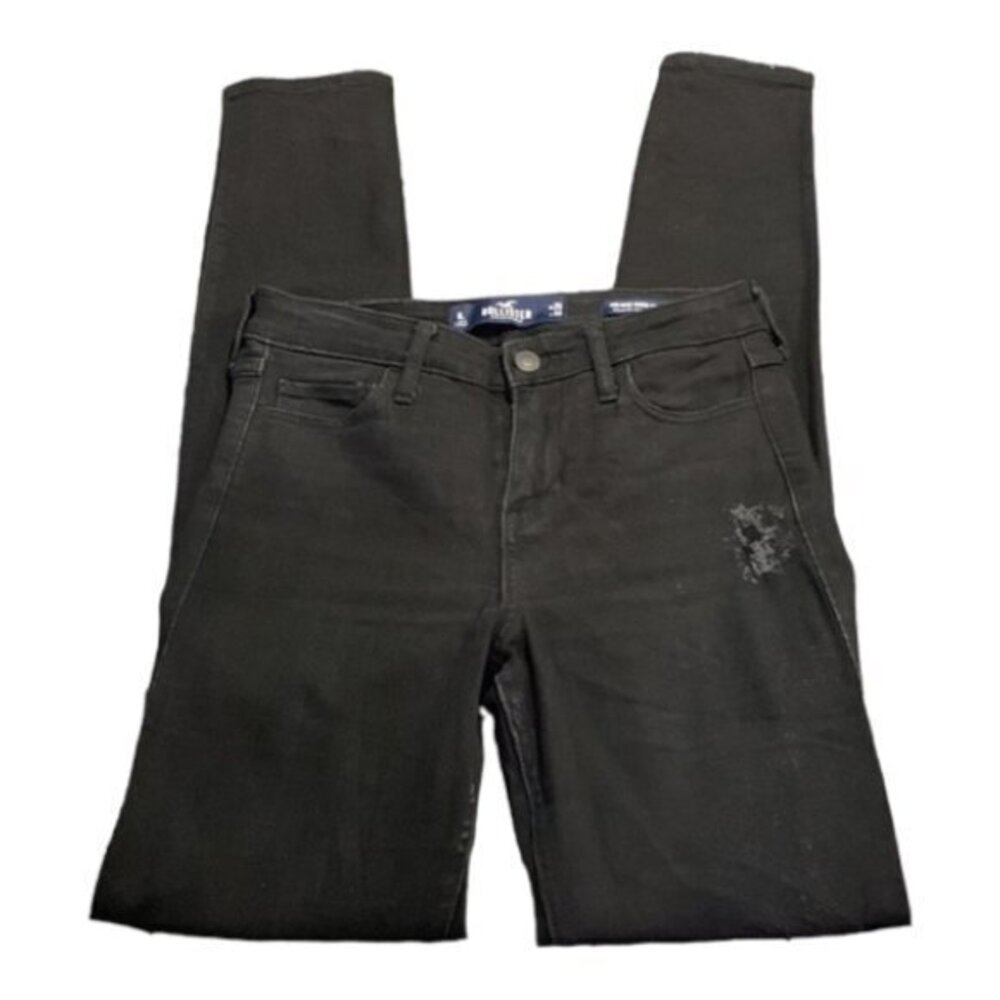 Hollister Black Denim Jeans Mid Rise Super Skinny Classic Stretch Size 1L EUC